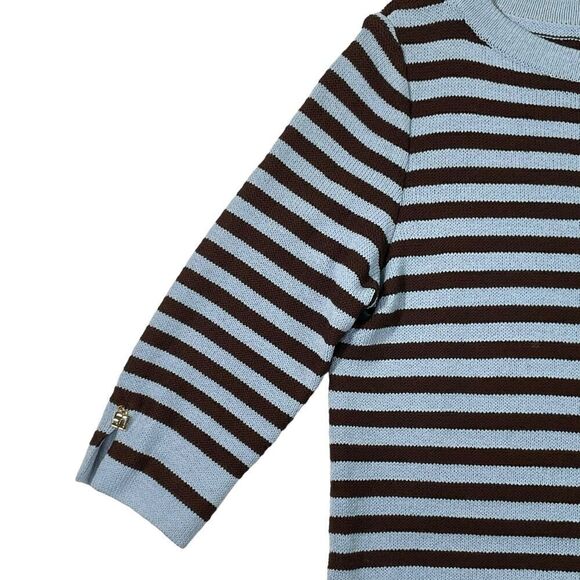 St. John Sport Womens Petite Blue And Black Striped Long Sleeve Wool Blend Top - Picture 4 of 10